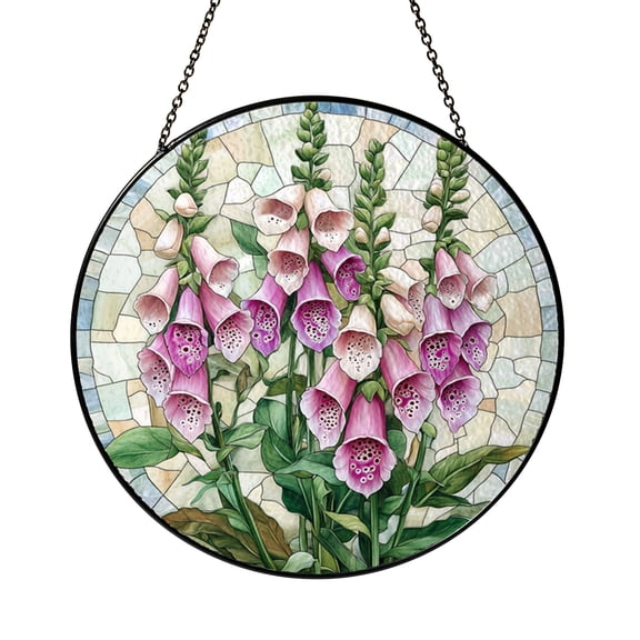 Stained Glass Purple Hyacinth Round Suncatcher Window Hanging Art Panel for Home Decor Lovely Spring Display
