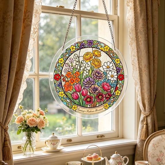 Stained Glass Puzzle, 7.5 Inch Acrylic Puzzles Suncatcher Window Hanging, Sun Catcher Acrylic Puzzles, Flower Design for Home Garden