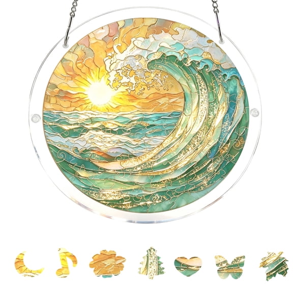 Stained Glass Puzzle, 7.5 Inch Acrylic Puzzles Suncatcher Window Hanging, Sun Catcher Acrylic Puzzles for Home, 83 Pieces DIY Kit