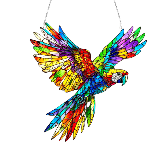 Stained Glass Rainbow Parrot Acrylic Suncatcher Hanging Ornament
