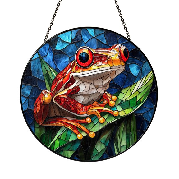 Stained Glass Red Frog Panel, Jungle Animal Window Hanging, Colorful Wildlife Home Accent, Perfect Gift for Mom or Garden Enthusiasts