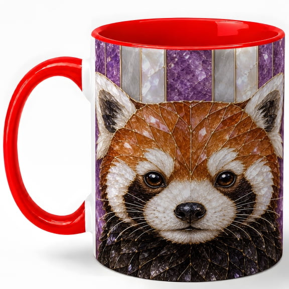 Stained Glass Red Panda Coffee Mug, Forest Animal Mug, Ceramic 11 oz