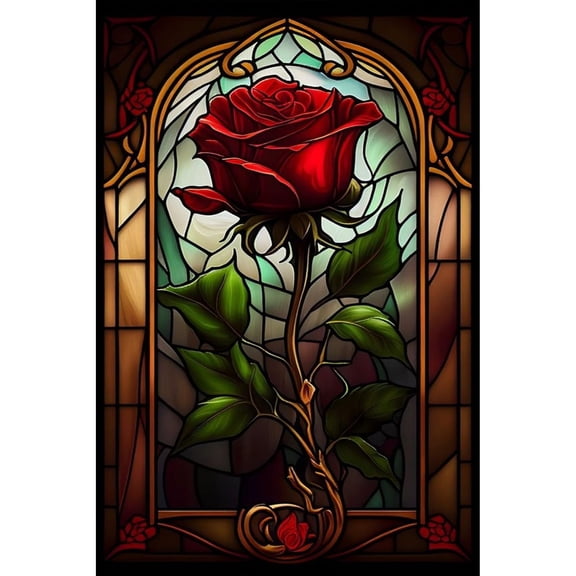 Stained Glass Red Rose 5D Diamond Painting Kit - DIY Full Drill Art for Home Decor