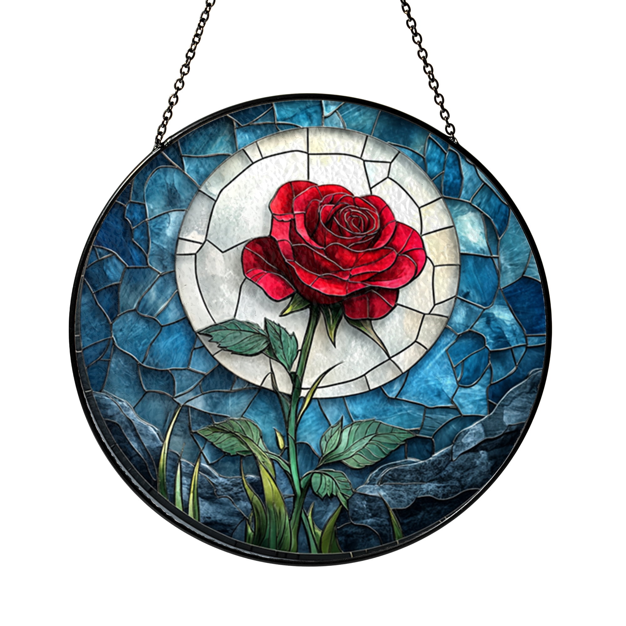 Valentina Red Roses Stained Glass Red Rose Panel – Valentine’s, Mother’s Day, Anniversary ...
