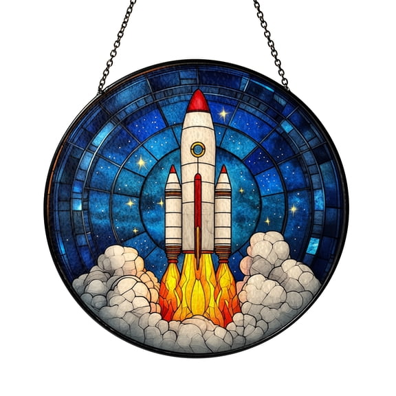 Stained Glass Rocket Launch Suncatcher Window Decor Sun Catcher Space Inspired Home Decoration Gift for Science Fans