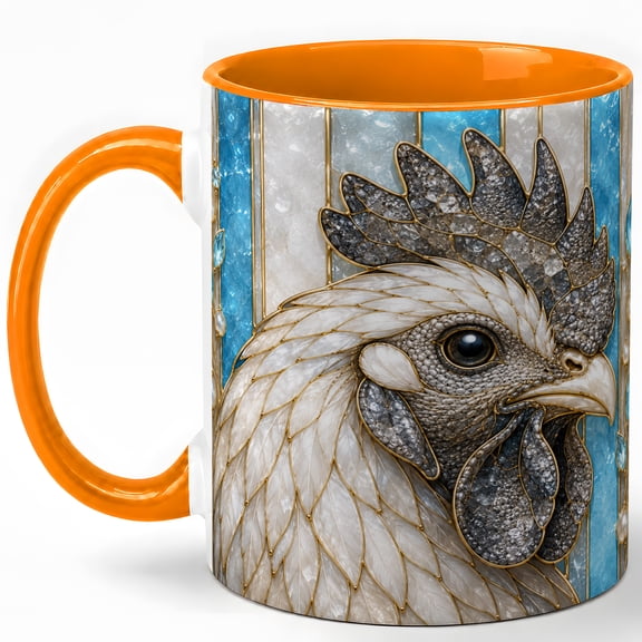 Stained Glass Rooster Coffee Mug, Farm Bird Mug, Ceramic 11 oz