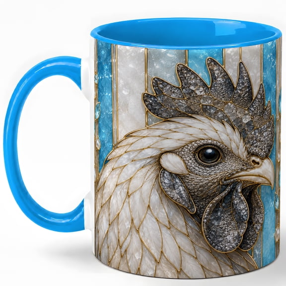 Stained Glass Rooster Coffee Mug, Farm Bird Mug, Ceramic 11 oz