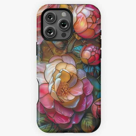 Stained Glass Roses Floral Pattern Phone Case Compatible iPhone 17 through 11 Pro Max