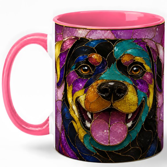 Stained Glass Rottweiler Coffee Mug, Colorful Dog Mug, Ceramic 11 oz