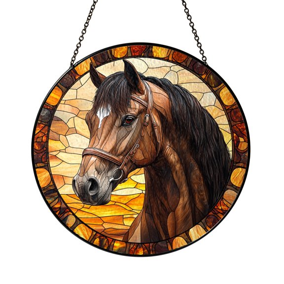 Stained Glass Running Horse Window Hanging Art