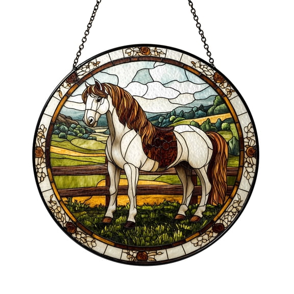 Stained Glass Rustic Suncatcher featuring Gypsy Horse Style Design, Farmhouse Window Decor
