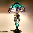 thumbnail image 1 of Stained Glass Rustic Table Lamp with Tiffany Style Green Liaison Nightlight 22" Tall Vintage Base Living Room Bedroom Dresser Bedside Nightstand Home Office Family Bar Led Bulb Included, 1 of 5