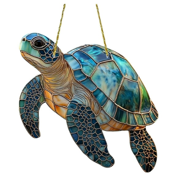 Stained Glass Sea Turtle Suncatcher Window Hanging, Acrylic Turtle Design for Sunlight Decoration, Garden Ornament - Blue