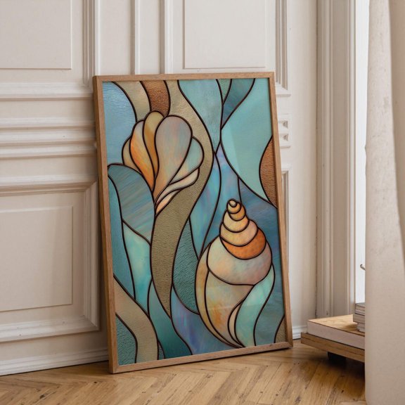 Stained Glass Seashell Coastal Ocean Nautical Beach Graphic Poster Unframed Paper Print