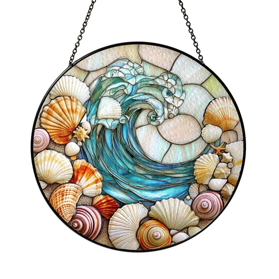 Stained Glass Seashell and Ocean Shell Window Hanging, Vibrant Coastal Nautical Decor, Window or Wall Accent, Unique Gift Idea