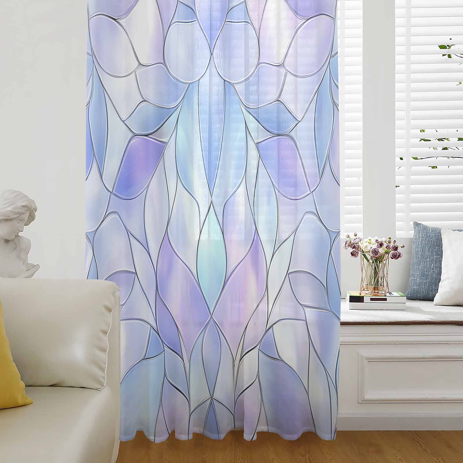 Stained Glass Semi Sheer Curtains Drapes for Living Room, Bedroom ...