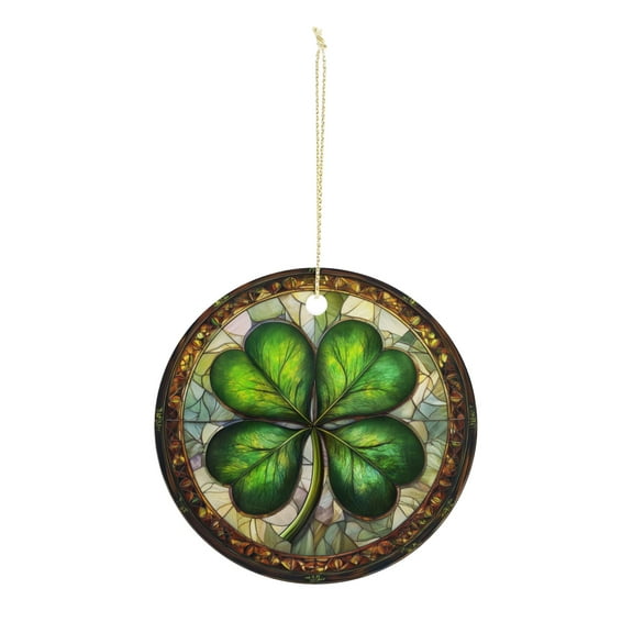 Stained Glass Shamrock Christmas ornament, Christmas decoration, holiday present idea, heirloom keepsake, round ceramic, gift Exchange, bauble present, gift idea