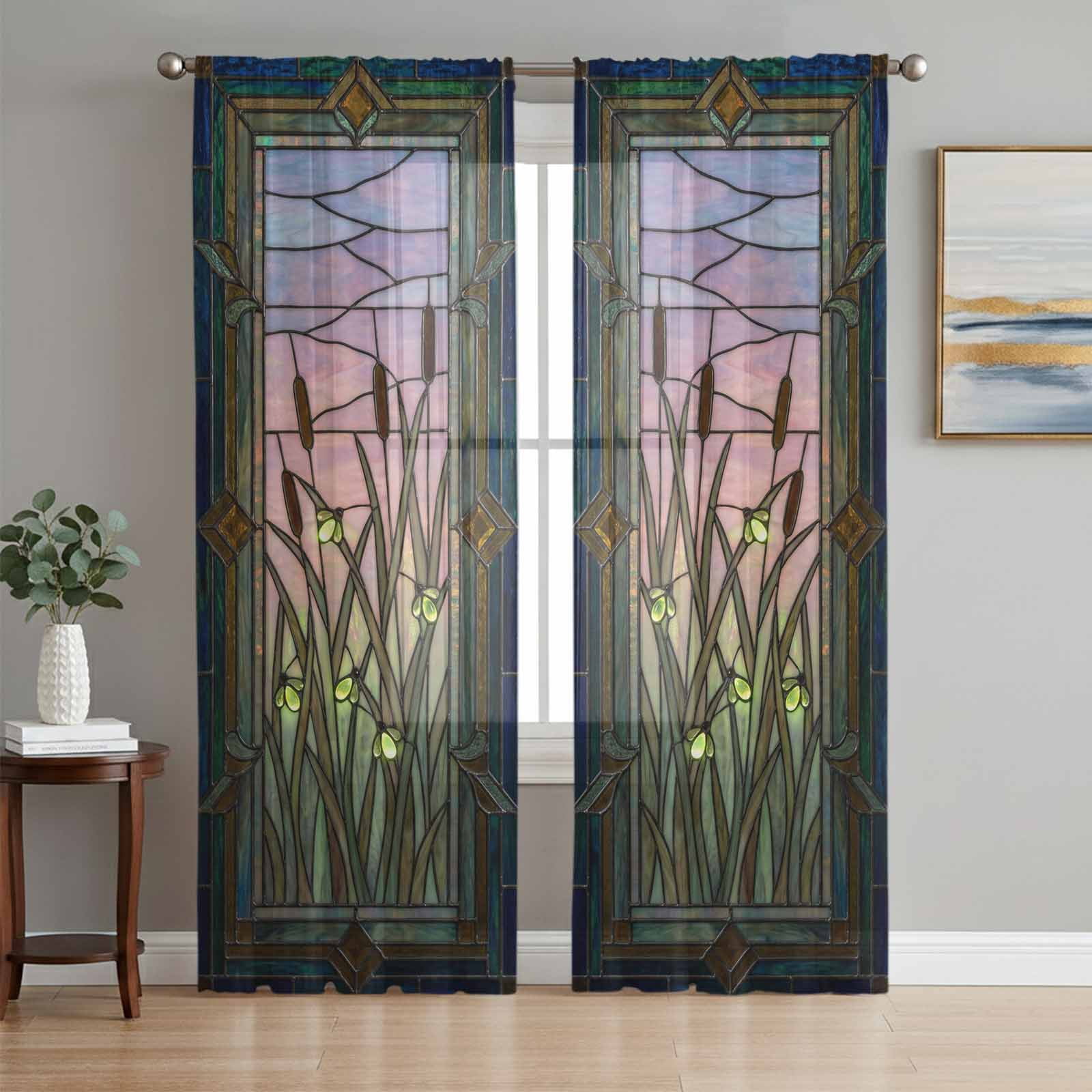 Stained Glass Sheer Curtains 108 Inch Length 2 Panels Set Window ...
