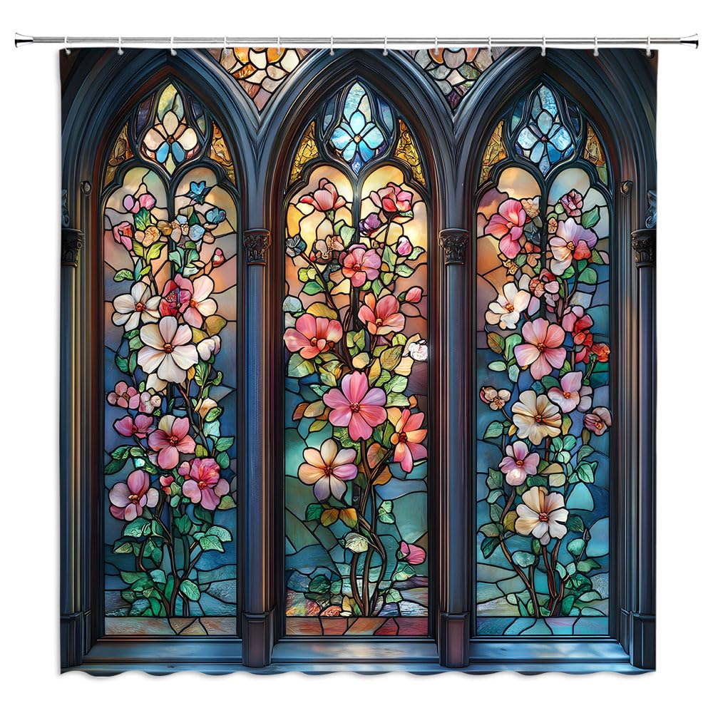 Stained Glass Shower Curtain Abstract Arched Window Antique Fantasy ...