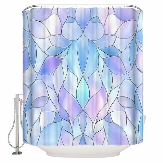 Stained Glass Shower Curtains for Bathroom Waterproof Fabric Bath Curtains Decor Bath Tub Curtain Blue Purple Floral Geometric Decorative Shower Curtain Sets with 12 Hooks, 72x72 Inch