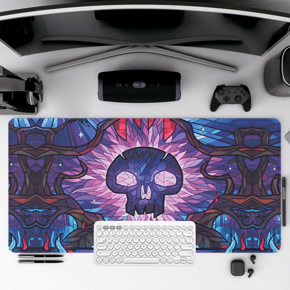 Gothic Stained Glass Skull Mouse Pad 35.4 x 15.8 Inches Rubber Desk Mat for Office Gaming Workstation