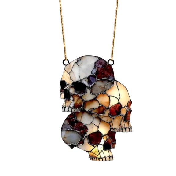 Stained Glass Skull Pendant Light Gothic Hanging Lamp Unique Handmade Decorative Fixture for Home Bar Cafe Office Halloween