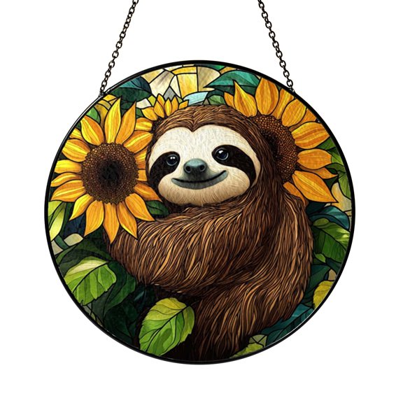 Stained Glass Sloth and Sunflower Window Suncatcher – Animal Art2001