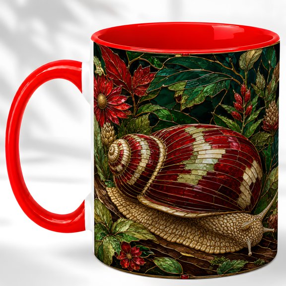 Stained Glass Snail Coffee Mug, Garden Animal Mug, Ceramic 11 oz