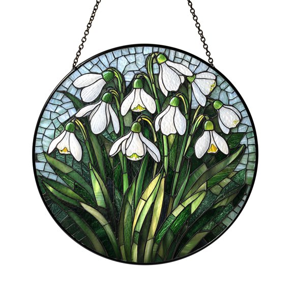 Stained Glass Snowdrop Bloom Window Hanging Art