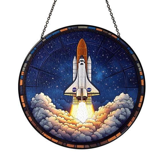 Stained Glass Space Shuttle Suncatcher Window Hanging, Aerospace Inspired Window Art