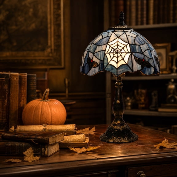 Stained Glass Spider Lamp, Gothic Victorian Table Lamp, Halloween Home Decor Accent Light
