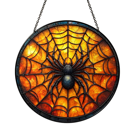 Stained Glass Spider Web Suncatcher for Windows, Gothic Glow Style Decor, Halloween Inspired Accent, Dark Aesthetic Home Ornament
