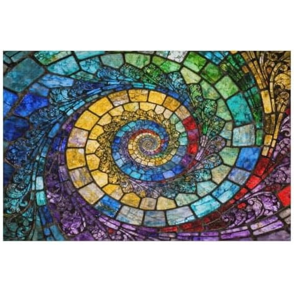 Stained Glass Spiral Abstract 500 Piece Jigsaw Puzzle for Adults, Colorful Geometric Artwork, Challenging Brain Teaser Puzzle & Modern Decor