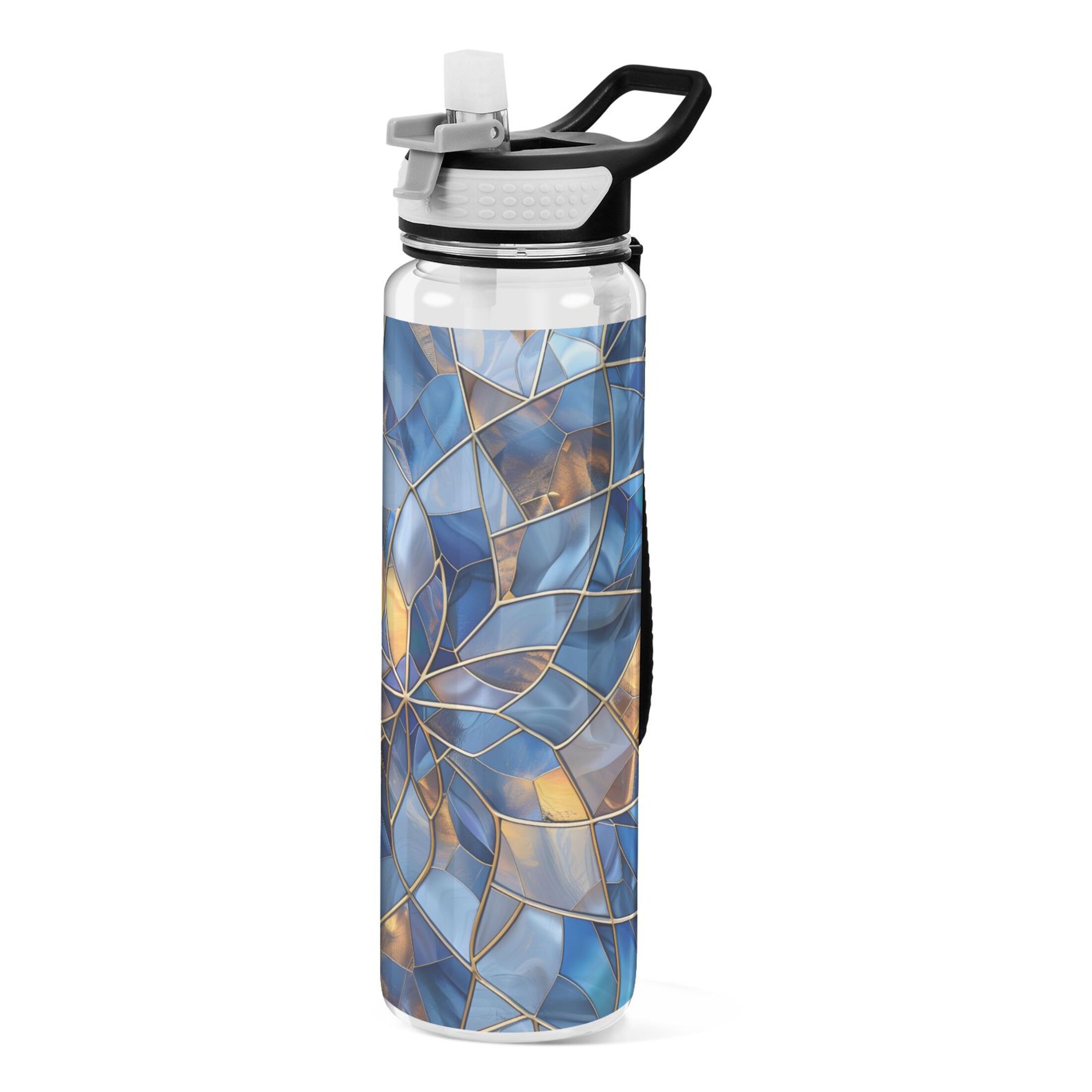 Stained Glass Sports Water Bottle 32oz with Straw for Kids Travel Mug BPA Free Leak Proof for School