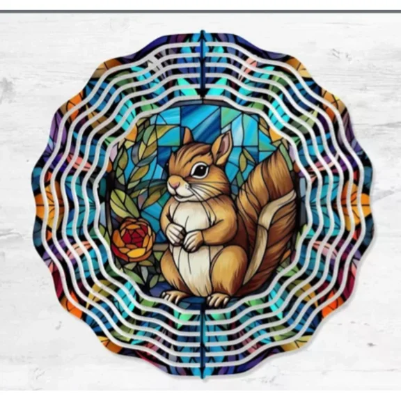 Stained Glass Squirrel 10" Wind Spinner