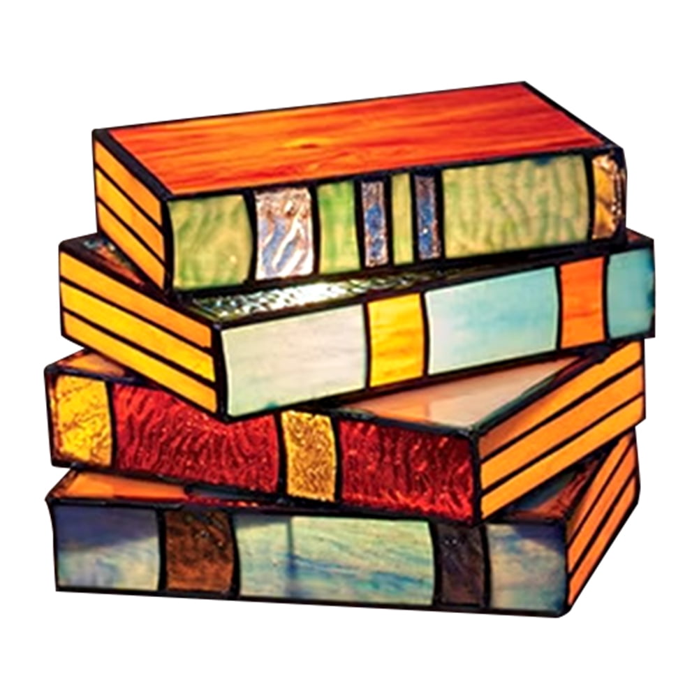 Stained Glass Stacked Books Lamp Colored LED Book Light Night (Plastic