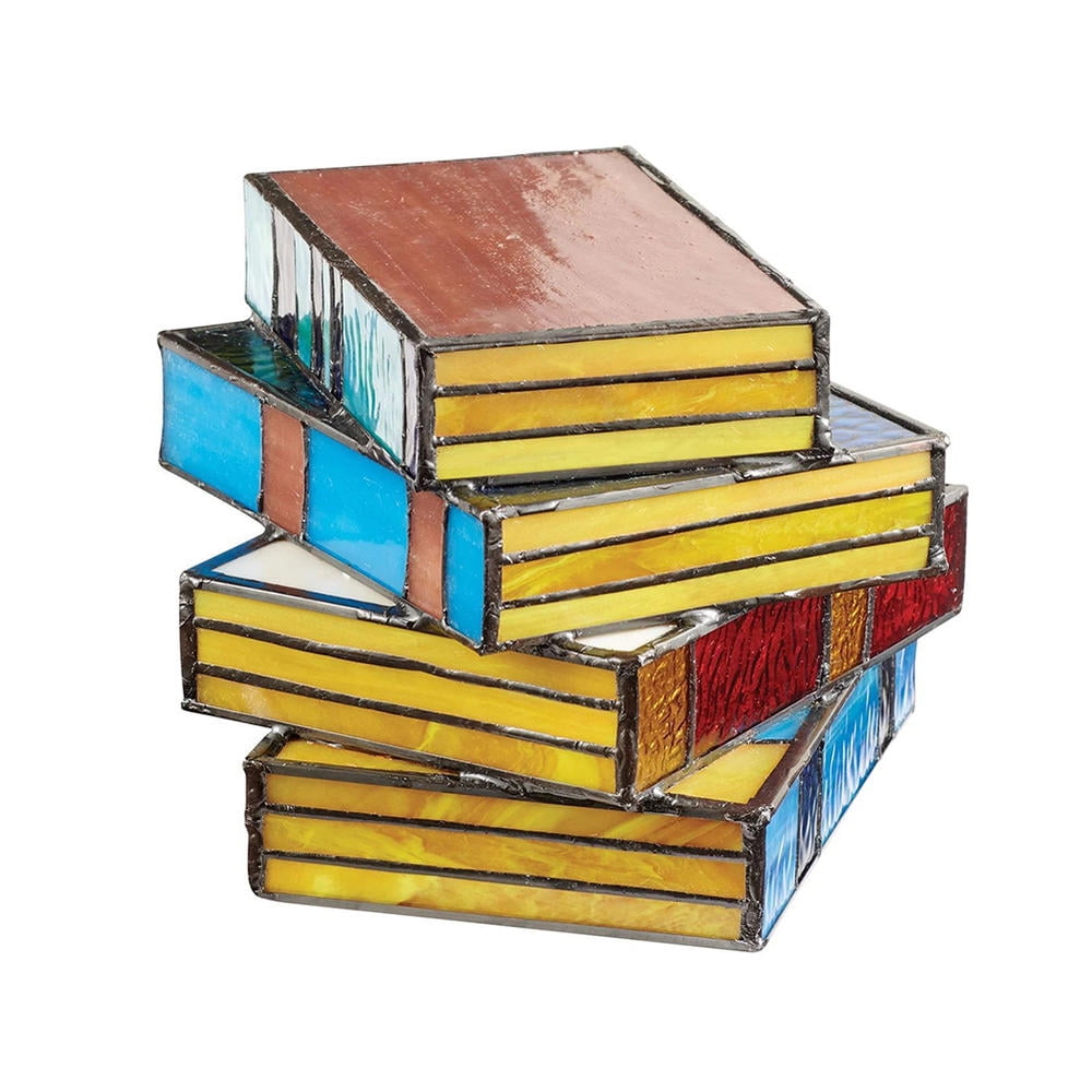 Stained Glass Stacked Books Lamp, Stacked Books Glass Lamp, LED Book