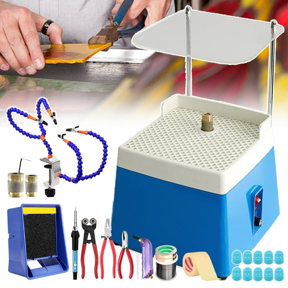 Stained Glass Starter Kit for Beginners, DIY Stained Glass Crafting Set-15 pcs,with Glass Grinder&Cutter Tool Kit&Soldering Iron Kit&Soldering Exhaust Fan&Solder Clamp&Consumables