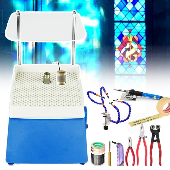 Stained Glass Starter Kit, Professional Start Up Set With Glass Grinder Machine&5/8''&1'' Grinder Bits,5pcs Glass Cutter Tool Kit/60w Soldering Iron Kit/Copper Foil Tape/Solder Wire
