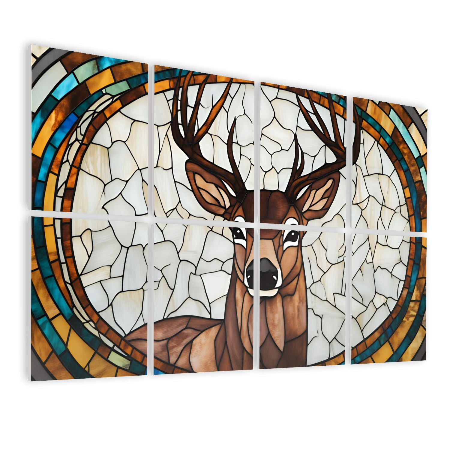 Stained Glass Style 8 Pack Art Acoustic Panels Sound Absorbing Deer Antlers wildlife Decorative Soundproof Wall Panels Self Adhesive for Nursery Game Room Bedroom 48"x32"