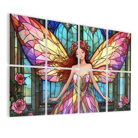 Stained Glass Style 8 Pack Art Acoustic Panels Sound Absorbing Fairy Colorful Wings Roses Decorative Soundproof Wall Panels Self Adhesive for Nursery Game Room Bedroom 48"x32"