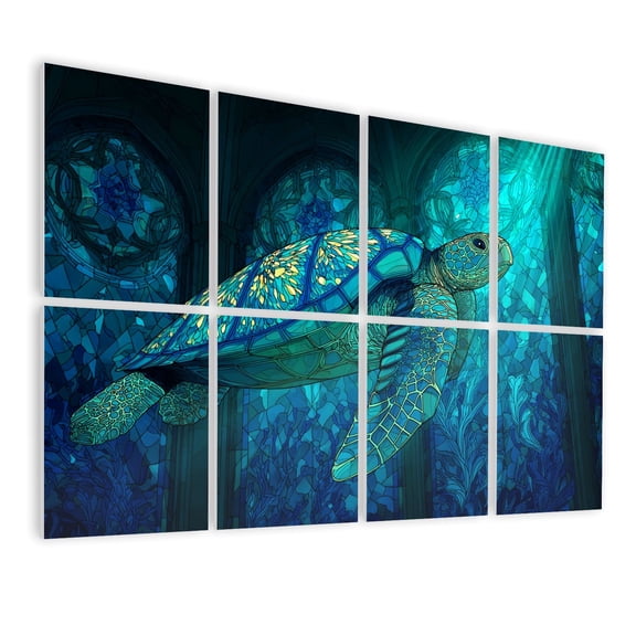 Stained Glass Style 8 Pack Art Acoustic Panels Sound Absorbing Intricate Window Sea Turtle Coral Patterns Decorative Soundproof Wall Panels Self Adhesive for Nursery Game Room Bedroom 48"x32"