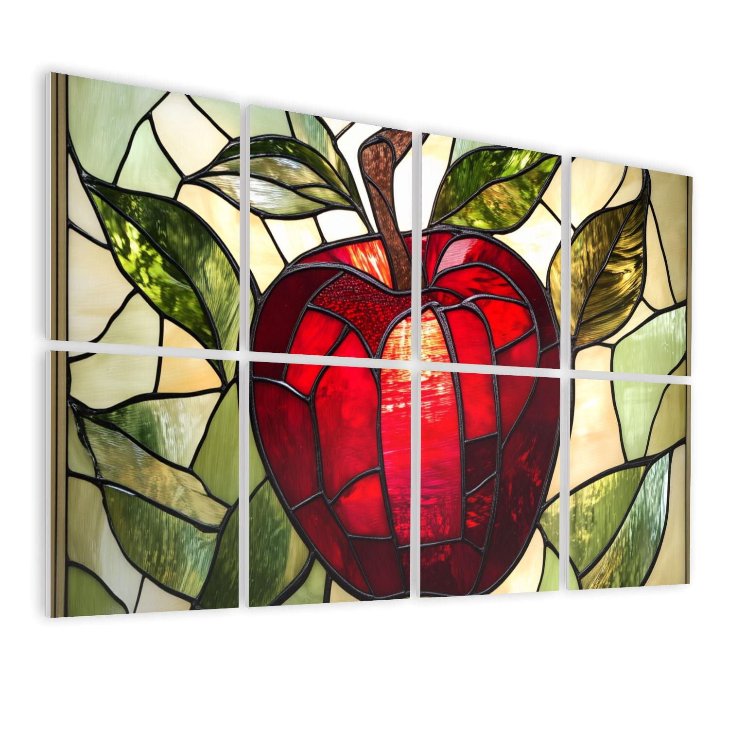 Stained Glass Style 8 Pack Art Acoustic Panels Sound Absorbing Red Apples Decorative Soundproof Wall Panels Self Adhesive for Nursery Game Room Bedroom 48"x32"