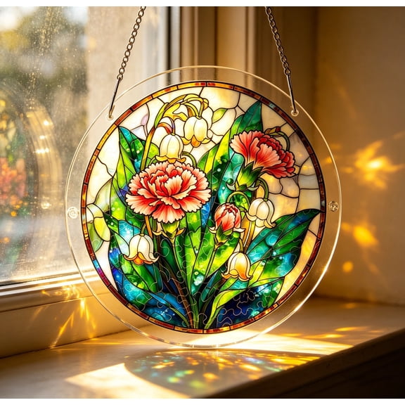 Stained Glass Style Acrylic Suncatcher Puzzle, 83 Pieces DIY Floral Window Hanging Ornament, Translucent Shatterproof Rainbow Maker for Home Garden Decor, Gift for Mom