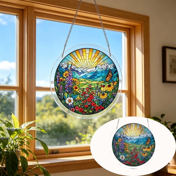 Stained Glass Style Acrylic Suncatcher Puzzle, DIY Translucent Window Hanging Plate Ornament, Shatterproof Rainbow Maker for Home Garden Decor, Multi-Use Gift