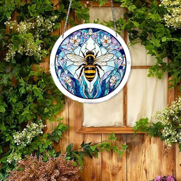 Stained Glass Style Acrylic Window Hanging, Insect Themed Suncatcher Decor, Dragonfly/Bee/Butterfly Design Home Ornament, 7.87"