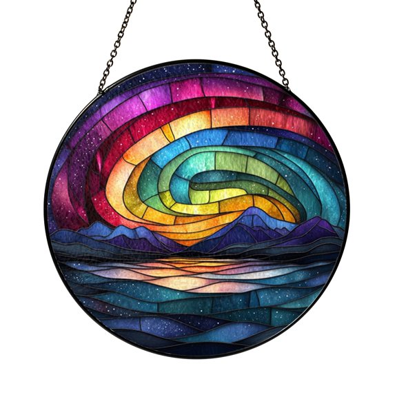 Stained Glass Style Aurora Window Hanging – Northern Sky Decor