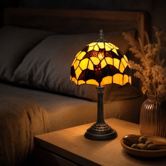 Stained Glass Style Black Bat Table Lamp, Vintage Black Bat Stained Resin Night Light, Halloween Gothic Resin Desk Light for Bedroom, Living Room, Home & Office