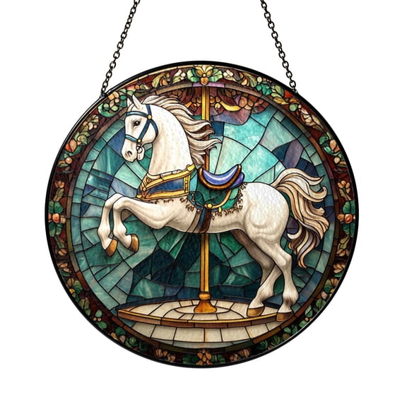 Stained Glass Style Carousel Horse Window Hanging – Whimsical Art