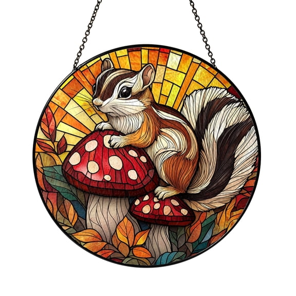 Stained Glass Style Chipmunk Suncatcher, Forest Window Hanging, Gift for Nature Enthusiast